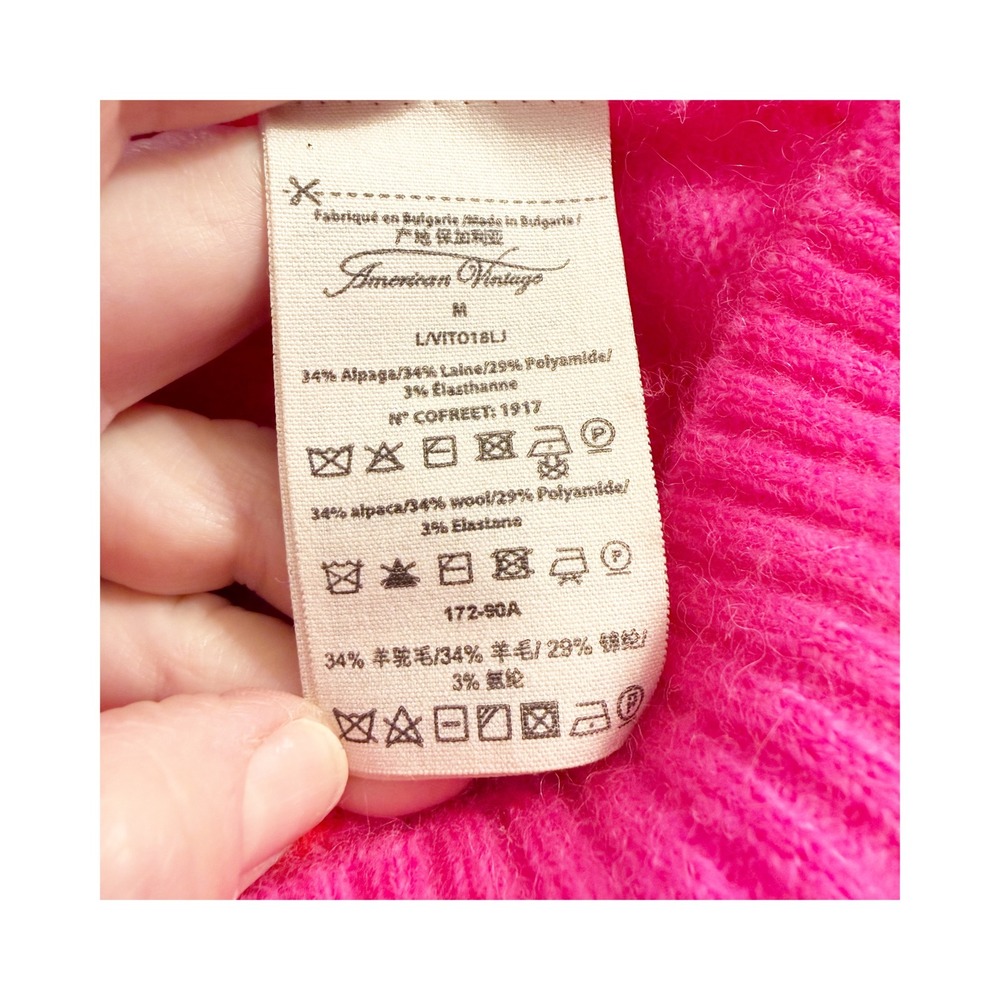 American Vintage Alpaca Blend Vitow Argyle Sweater Vest Pink Medium - Picture 8 of 10